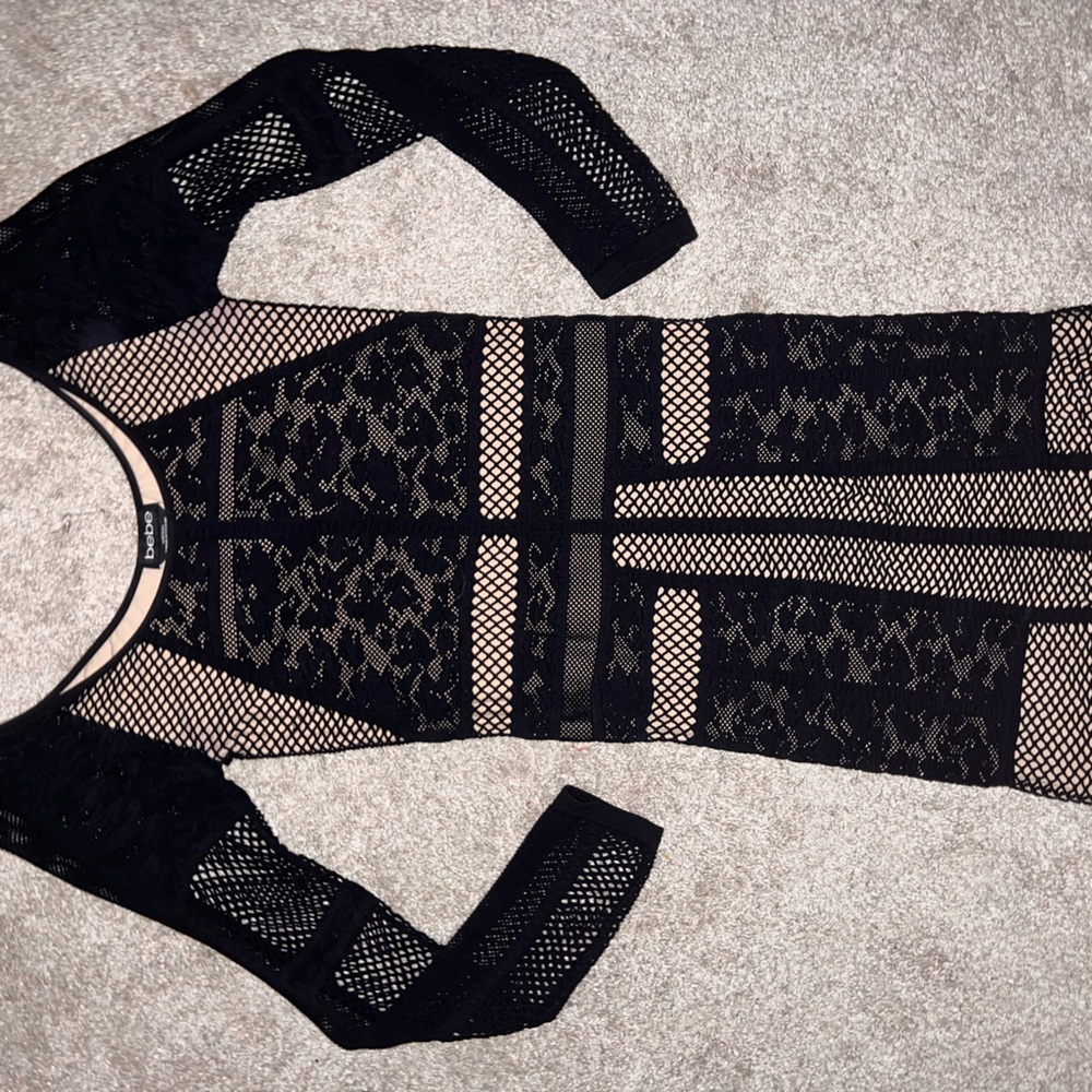 bebe dress- Bodycon Black and Tan mini dress